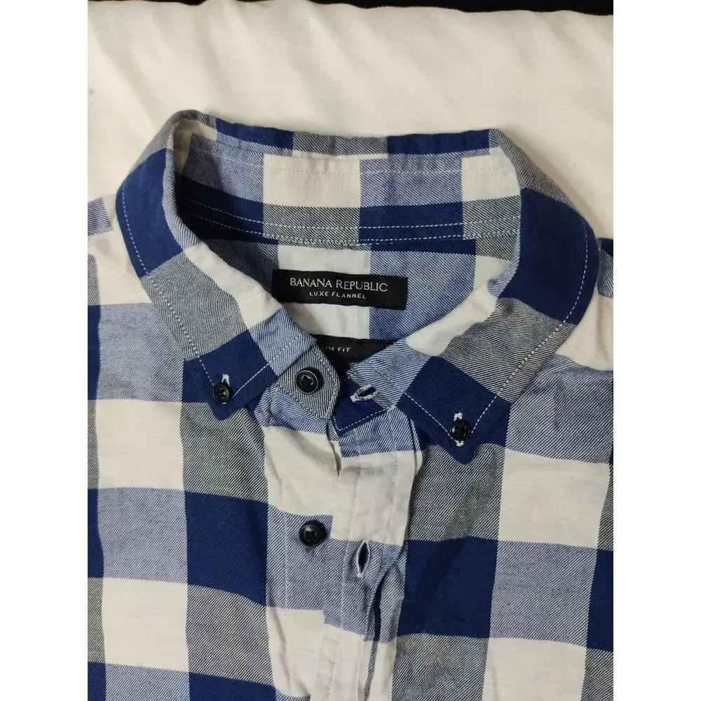 Banana Republic Men's Blue Plaid Long Sleeve Dress Shirt